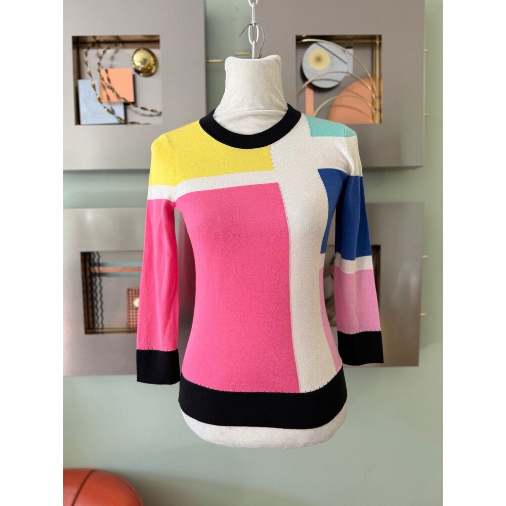 kate spade Multicolor Block Crewneck Sweater - Pink, Blue, Yellow, Cream, Black